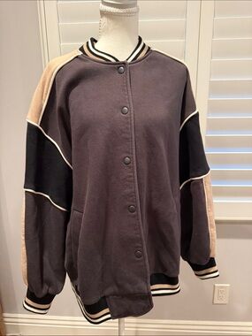 H&M Black and Beige Colorblock Varsity Jacket